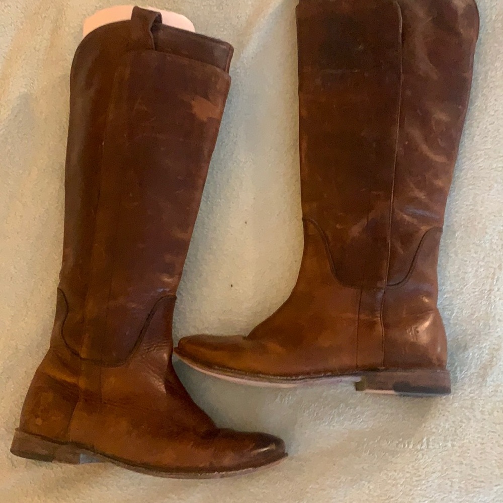 Frye Brown Leather Paige Cognac Riding Boots 7B wide calf